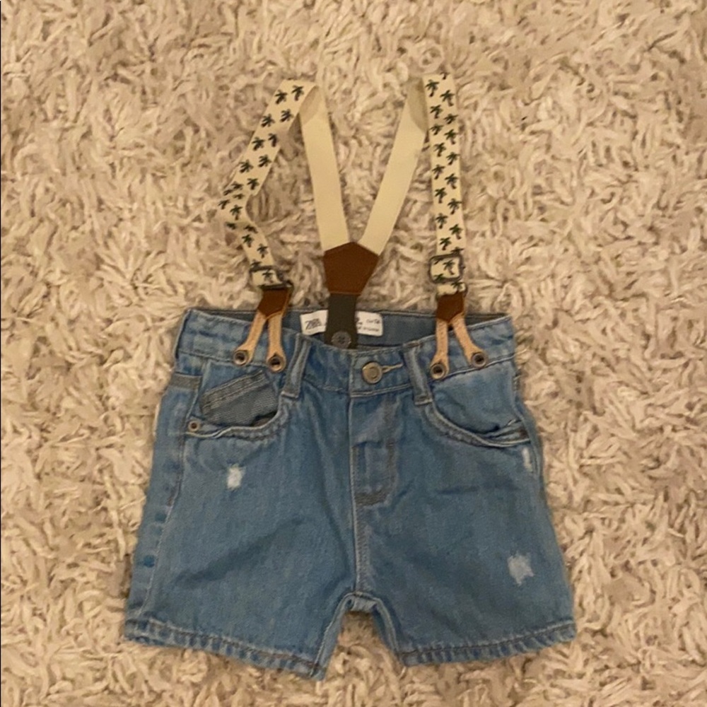 Zara Baby Distressed Denim Suspender Shorts